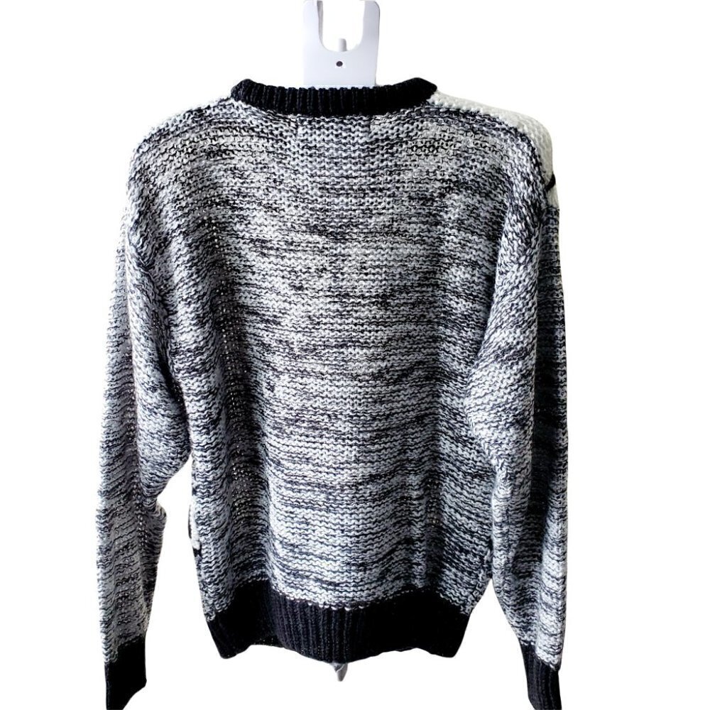 𝅺VINTAGE forum black white hand-knitted chunky Crew Neck Women's Sweater Size L - Picture 5 of 8